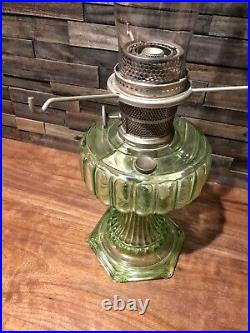 Vintage 1930s Aladdin Kerosene Corinthian Oil Lamp Green Glass Base Model B