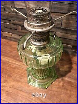 Vintage 1930s Aladdin Kerosene Corinthian Oil Lamp Green Glass Base Model B