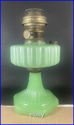 Vintage 1930s Aladdin Oil Lamp Jadeite Glass Milk Deco EUC Mantle Green HTF USA