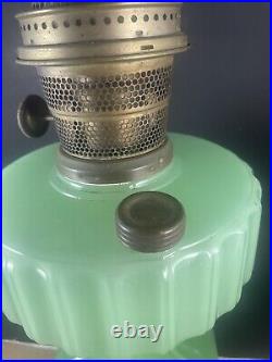 Vintage 1930s Aladdin Oil Lamp Jadeite Glass Milk Deco EUC Mantle Green HTF USA