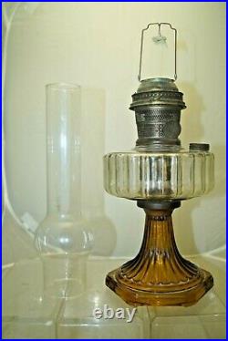 Vintage 1935 36 Aladdin Corinthian Clear & Amber Oil Kerosene Lamp & Chimney