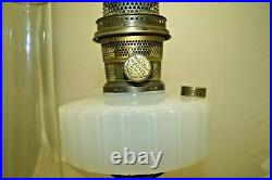 Vintage 1935 36 Aladdin Corinthian White Moonstone Oil Kerosene Lamp & Chimney