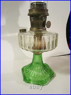 Vintage 1935 Aladdin Corinthian Clear, Green Oil Kerosene Lamp & Model B Burner