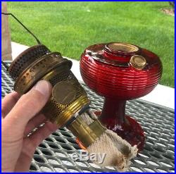 Vintage 1937 Aladdin Ruby Red Glass Beehive Kerosene Oil Lamp Model B Burner WOW