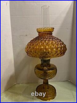 Vintage 1939 Aladdin B-55 Amber Plain Stem Washington Drape Oil Lamp with Shade