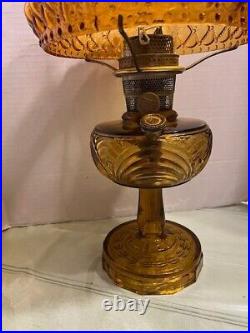 Vintage 1939 Aladdin B-55 Amber Plain Stem Washington Drape Oil Lamp with Shade