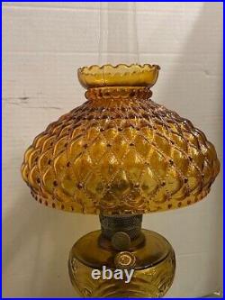 Vintage 1939 Aladdin B-55 Amber Plain Stem Washington Drape Oil Lamp with Shade