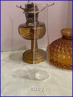 Vintage 1939 Aladdin B-55 Amber Plain Stem Washington Drape Oil Lamp with Shade