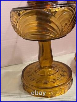 Vintage 1939 Aladdin B-55 Amber Plain Stem Washington Drape Oil Lamp with Shade