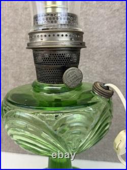 Vintage 1939 Aladdin Green Glass Washington Drape Nu-Type B Lamp Electrified