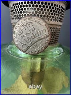 Vintage 1939 Aladdin Green Uranium Glass Washington Drape B40 Nu-Type B Oil Lamp