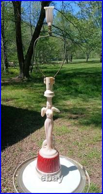 Vintage 1940 Aladdin Nude Woman Cougar Cream Pink Alacite Electric Lamp Rarest