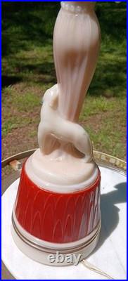 Vintage 1940's Aladdin Nude Woman Cougar Cream Pink Alacite Lamp Rarest! Wow
