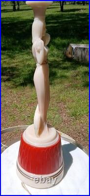 Vintage 1940's Aladdin Nude Woman Cougar Cream Pink Alacite Lamp Rarest! Wow
