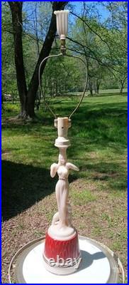 Vintage 1940's Aladdin Nude Woman Cougar Cream Pink Alacite Lamp Rarest! Wow
