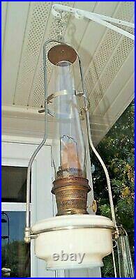 Vintage 1940s Aladdin #12 Alacite Hanging Oil Kerosene Lamp Frame & Chimney