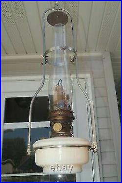 Vintage 1940s Aladdin #12 Alacite Hanging Oil Kerosene Lamp Frame & Chimney