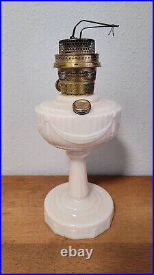 Vintage 1940s Aladdin Tall Lincoln Drape Pink Alacite Glass Kerosene Oil Lamp B