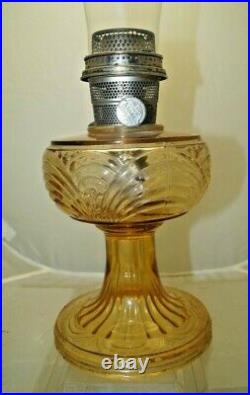 Vintage 1941 42 Aladdin Washington Drape Amber Tint Oil Lamp & Chimney