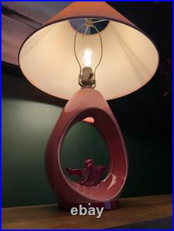 Vintage 1952 Aladdin Pink Milk Glass Table Lamp Mid Century Atomic 3 Way Light