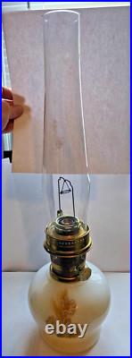 Vintage 1970s Aladdin Hurricane Lamp 23 Milk Glass Wheat & Daisy Tall with Chimney