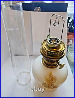 Vintage 1970s Aladdin Hurricane Lamp 23 Milk Glass Wheat & Daisy Tall with Chimney