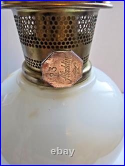 Vintage 1970s Aladdin Hurricane Lamp 23 Milk Glass Wheat & Daisy Tall with Chimney