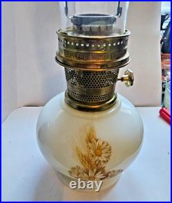 Vintage 1970s Aladdin Hurricane Lamp 23 Milk Glass Wheat & Daisy with Chimney #2
