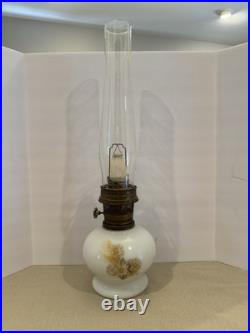 Vintage 1970s Aladdin Kerosene Lamp #23 Milk Glass Wheat & Daisy Tall Chimney