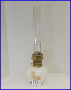 Vintage 1970s Aladdin Kerosene Lamp #23 Milk Glass Wheat & Daisy Tall Chimney