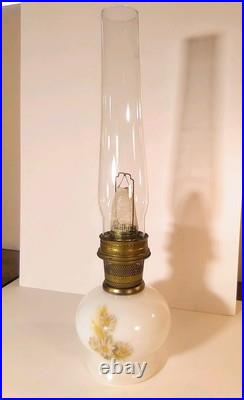 Vintage 1970s Aladdin Kerosene Lamp #23 Milk Glass Wheat & Daisy Tall Chimney