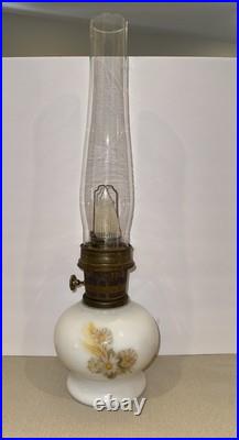 Vintage 1970s Aladdin Kerosene Lamp #23 Milk Glass Wheat & Daisy Tall Chimney