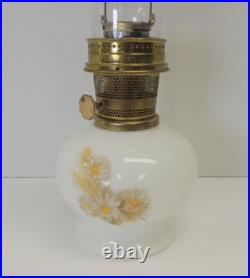 Vintage 1970s Aladdin Kerosene Lamp #23 Milk Glass Wheat & Daisy Tall Chimney