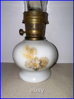 Vintage 1970s Aladdin Kerosene Lamp #23 Milk Glass Wheat & Daisy Tall Chimney