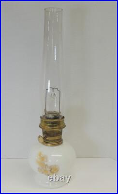 Vintage 1970s Aladdin Kerosene Lamp #23 Milk Glass Wheat & Daisy Tall Chimney