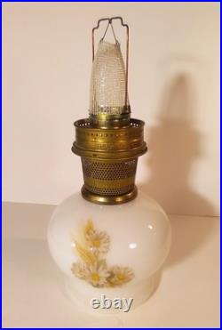 Vintage 1970s Aladdin Kerosene Lamp #23 Milk Glass Wheat & Daisy Tall Chimney