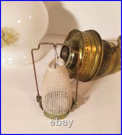 Vintage 1970s Aladdin Kerosene Lamp #23 Milk Glass Wheat & Daisy Tall Chimney