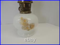 Vintage 1970s Aladdin Kerosene Lamp #23 Milk Glass Wheat & Daisy Tall Chimney