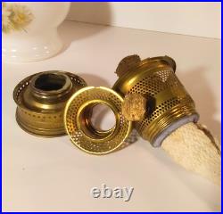 Vintage 1970s Aladdin Kerosene Lamp #23 Milk Glass Wheat & Daisy Tall Chimney