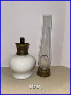 Vintage 1970s Aladdin Kerosene Lamp #23 Milk Glass Wheat & Daisy Tall Chimney