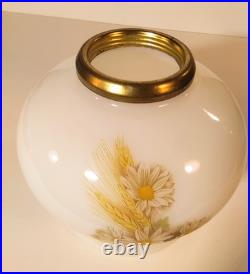 Vintage 1970s Aladdin Kerosene Lamp #23 Milk Glass Wheat & Daisy Tall Chimney