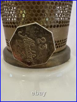 Vintage 1970s Aladdin Kerosene Lamp #23 Milk Glass Wheat & Daisy Tall Chimney