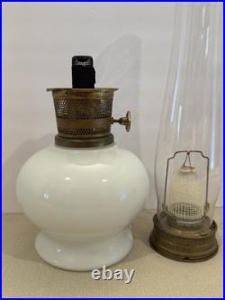 Vintage 1970s Aladdin Kerosene Lamp #23 Milk Glass Wheat & Daisy Tall Chimney