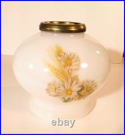 Vintage 1970s Aladdin Kerosene Lamp #23 Milk Glass Wheat & Daisy Tall Chimney