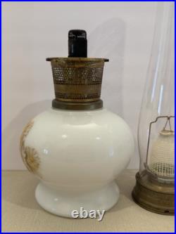 Vintage 1970s Aladdin Kerosene Lamp #23 Milk Glass Wheat & Daisy Tall Chimney