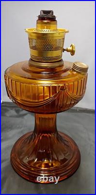 Vintage 1974 Aladdin Amber Lincoln Drape Oil Lamp #23 Short 12h Parts/repairs