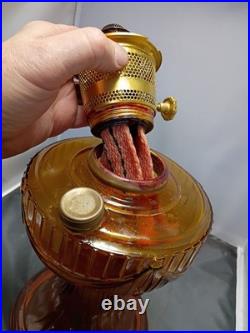 Vintage 1974 Aladdin Amber Lincoln Drape Oil Lamp #23 Short 12h Parts/repairs
