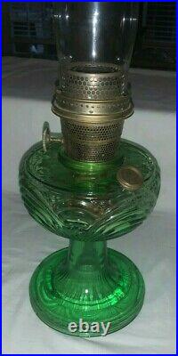 Vintage 23 1/2 Tall ALADDIN Oil Kerosene Green Base LAMP with Original Globe