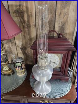 Vintage 23 Aladdin Model Nickel Kerosene Oil Lamp With original Glass Chimney