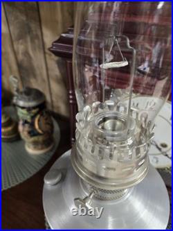 Vintage 23 Aladdin Model Nickel Kerosene Oil Lamp With original Glass Chimney